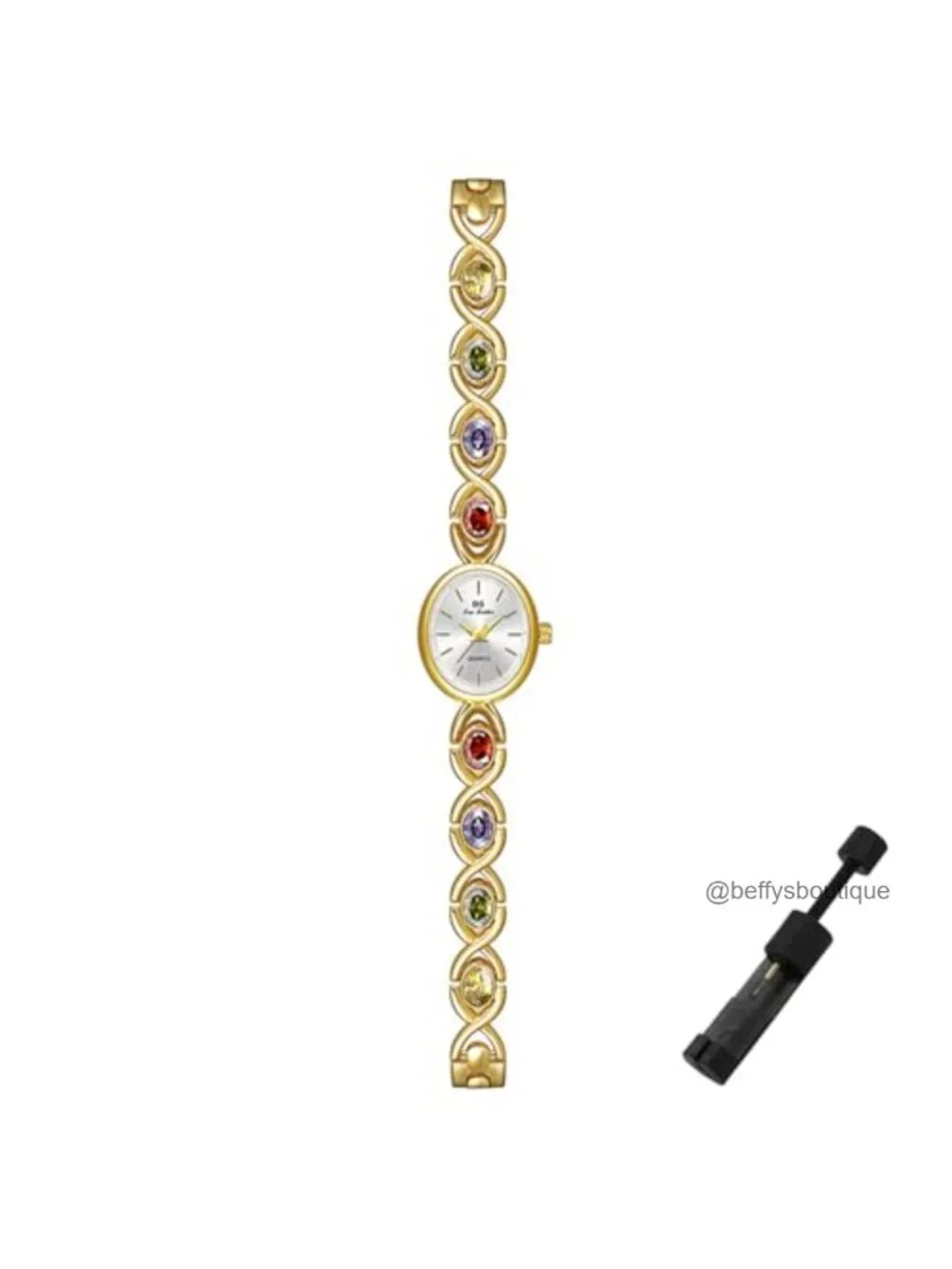 Vintage Gold Oval Dial Crystal Bracelet Watch Women Quartz
